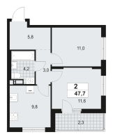 2 ккв № 66 Корп.: 4.1 , Секция 1  в ЖК А101 Всеволожск