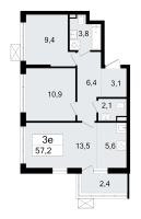 3 ккв (Евро) № 347 Корп.: 3.3 , Секция 6  в ЖК А101 Всеволожск