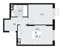 2 ккв (Евро) № 15 Корп.: 4.1 , Секция 1  в ЖК А101 Всеволожск