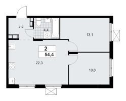 3 ккв (Евро) № 213 Корп.: 4.3 , Секция 3  в ЖК А101 Всеволожск