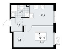 1 ккв № 119 Корп.: 4.2 , Секция 2  в ЖК А101 Всеволожск