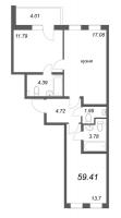 3 ккв (Евро) № 1б Корп.: 1 Уч. 12 , Секция б  в ЖК AEROCITY Club