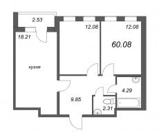 3 ккв (Евро) № 1л Корп.: 1 Уч. 12 , Секция л  в ЖК AEROCITY Club