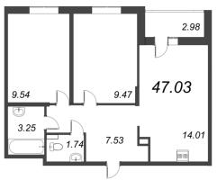 2 ккв № 9в Корп.: 1 Уч. 16 , Секция в  в ЖК AEROCITY Family
