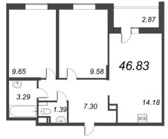 3 ккв (Евро) № 27в Корп.: 1 Уч. 16 , Секция в  в ЖК AEROCITY Family