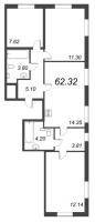 4 ккв (Евро) № 1в Корп.: 1 Уч. 16 , Секция в  в ЖК AEROCITY Family