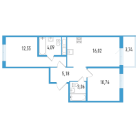 3 ккв (Евро) № 14а Корп.: 1 , Секция 1  в ЖК AEROCITY Life