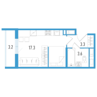 Студия № 44в Корп.: 5 Уч. 18 , Секция 3  в ЖК AEROCITY