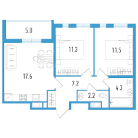 3 ккв (Евро) № 81ж Корп.: 5 Уч. 18 , Секция 7  в ЖК AEROCITY
