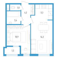 2 ккв (Евро) № 70г Корп.: 6 Уч. 20 , Секция 4  в ЖК AEROCITY