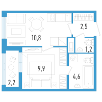 1 ккв № 106з Корп.: 6 Уч. 20 , Секция 8  в ЖК AEROCITY