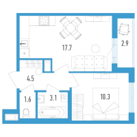 2 ккв (Евро) № 43в Корп.: 4 Уч. 17 , Секция 3  в ЖК AEROCITY