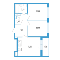 3 ккв (Евро) № 69к Корп.: 7 Уч. 23 , Секция к  в ЖК AEROCITY