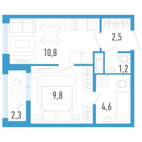 1 ккв № 26з Корп.: 6 Уч. 20 , Секция 8  в ЖК AEROCITY