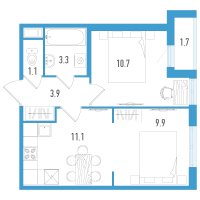 2 ккв (Евро) № 64в Корп.: 5 Уч. 18 , Секция 3  в ЖК AEROCITY