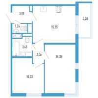 3 ккв (Евро) № 67а Корп.: 7 Уч. 23 , Секция а  в ЖК AEROCITY