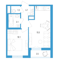 2 ккв (Евро) № 33з Корп.: 4 Уч. 17 , Секция 8  в ЖК AEROCITY