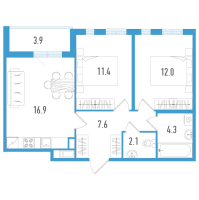 3 ккв (Евро) № 71е Корп.: 5 Уч. 18 , Секция 6  в ЖК AEROCITY