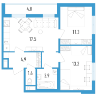 3 ккв (Евро) № 51и Корп.: 4 Уч. 17 , Секция 9  в ЖК AEROCITY