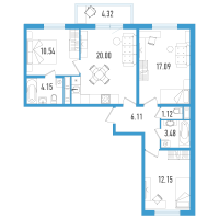 4 ккв (Евро) № 7г Корп.: 3 Уч. 21 , Секция 4  в ЖК AEROCITY