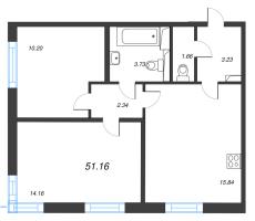 3 ккв (Евро) № 6в Корп.: 7 Уч. 23 , Секция в  в ЖК AEROCITY