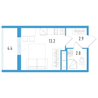 Студия № 73в Корп.: 5 Уч. 18 , Секция 3  в ЖК AEROCITY