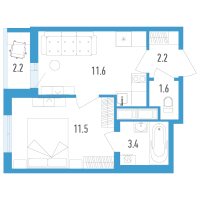 1 ккв № 34м Корп.: 4 Уч. 17 , Секция 12  в ЖК AEROCITY