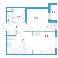 2 ккв (Евро) № 57в Корп.: 5 Уч. 18 , Секция 3  в ЖК AEROCITY