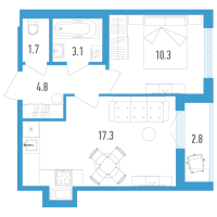 2 ккв (Евро) № 54б Корп.: 4 Уч. 17 , Секция 2  в ЖК AEROCITY