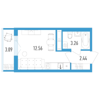 Студия № 40е Корп.: 4 Уч. 17 , Секция 6  в ЖК AEROCITY