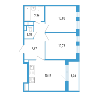 3 ккв (Евро) № 91к Корп.: 7 Уч. 23 , Секция к  в ЖК AEROCITY
