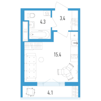 Студия № 28ж Корп.: 4 Уч. 17 , Секция 7  в ЖК AEROCITY