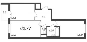 3 ккв (Евро) № 52д Корп.: 2 Уч. 22 , Секция 5  в ЖК AEROCITY