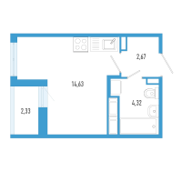 Студия № 68к Корп.: 7 Уч. 23 , Секция к  в ЖК AEROCITY