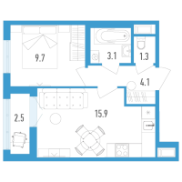 2 ккв (Евро) № 50в Корп.: 4 Уч. 17 , Секция 3  в ЖК AEROCITY