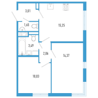 3 ккв (Евро) № 3а Корп.: 7 Уч. 23 , Секция а  в ЖК AEROCITY