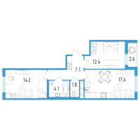 3 ккв (Евро) № 49б Корп.: 4 Уч. 17 , Секция 2  в ЖК AEROCITY