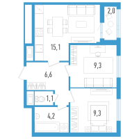 2 ккв № 90з Корп.: 6 Уч. 20 , Секция 8  в ЖК AEROCITY