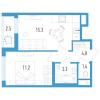 2 ккв (Евро) № 70и Корп.: 4 Уч. 17 , Секция 9  в ЖК AEROCITY