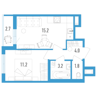 2 ккв (Евро) № 96и Корп.: 4 Уч. 17 , Секция 9  в ЖК AEROCITY