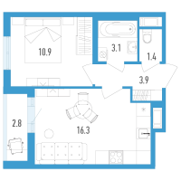 2 ккв (Евро) № 57к Корп.: 4 Уч. 17 , Секция 10  в ЖК AEROCITY