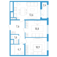 2 ккв № 101з Корп.: 6 Уч. 20 , Секция 8  в ЖК AEROCITY