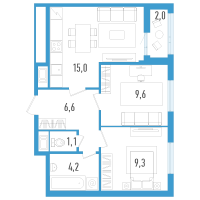 2 ккв № 110з Корп.: 6 Уч. 20 , Секция 8  в ЖК AEROCITY