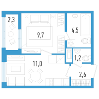 1 ккв № 85з Корп.: 6 Уч. 20 , Секция 8  в ЖК AEROCITY