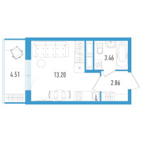 Студия № 69а Корп.: 3 Уч. 21 , Секция 1  в ЖК AEROCITY