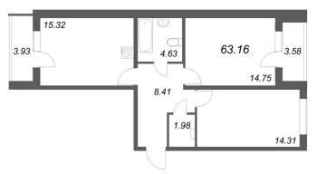 3 ккв (Евро) № 68 Корп.: 4 , Секция 5  в ЖК АРО
