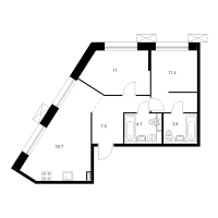 3 ккв (Евро) № 3.3.9 Корп.: 1 , Секция 3  в ЖК Аэронавт