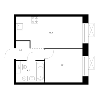 2 ккв (Евро) № 5.13.4 Корп.: 1 , Секция 5  в ЖК Аэронавт