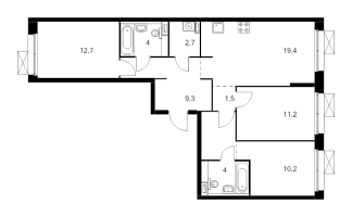 4 ккв (Евро) № 2.2.6 Корп.: 4 , Секция 2  в ЖК Аэронавт