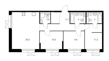 4 ккв (Евро) № 3.8.3 Корп.: 4 , Секция 3  в ЖК Аэронавт